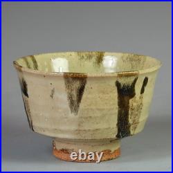 Jim Malone stoneware bowl with a green ash glaze & iron decoration 6.4 dia. VGC