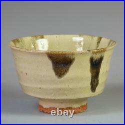 Jim Malone stoneware bowl with a green ash glaze & iron decoration 6.4 dia. VGC