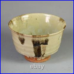 Jim Malone stoneware bowl with a green ash glaze & iron decoration 6.4 dia. VGC