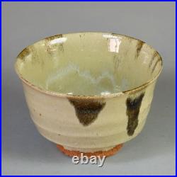 Jim Malone stoneware bowl with a green ash glaze & iron decoration 6.4 dia. VGC