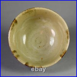 Jim Malone stoneware bowl with a green ash glaze & iron decoration 6.4 dia. VGC