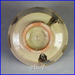 Jim Malone stoneware bowl with a green ash glaze & iron decoration 6.4 dia. VGC