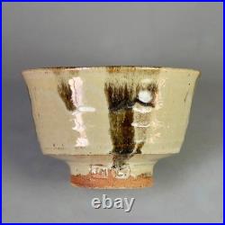 Jim Malone stoneware bowl with a green ash glaze & iron decoration 6.4 dia. VGC