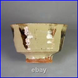 Jim Malone stoneware bowl with a green ash glaze & iron decoration 6.4 dia. VGC