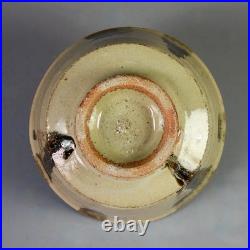 Jim Malone stoneware bowl with a green ash glaze & iron decoration 6.4 dia. VGC