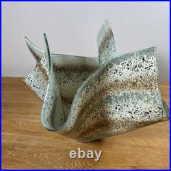 Jo Downs Artisan Fold Form Fused Glass Vase Unique Cornwall Studio Piece 25cm