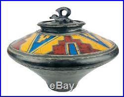 John Bedding- Large St Ives Studio Art Raku Pottery Geometric Aztec Jar Pot Vase