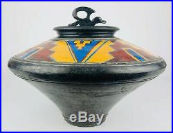 John Bedding- Large St Ives Studio Art Raku Pottery Geometric Aztec Jar Pot Vase