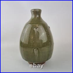 John Jelfs Studio Pottery Vase Celedon Style Ground Crackle Glazed 22.5cm High
