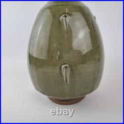 John Jelfs Studio Pottery Vase Celedon Style Ground Crackle Glazed 22.5cm High