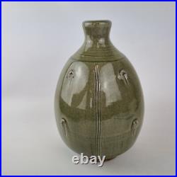 John Jelfs Studio Pottery Vase Celedon Style Ground Crackle Glazed 22.5cm High