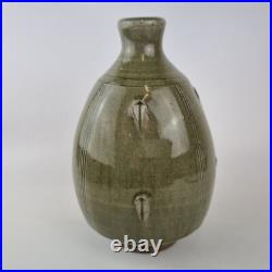 John Jelfs Studio Pottery Vase Celedon Style Ground Crackle Glazed 22.5cm High