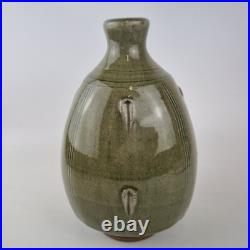 John Jelfs Studio Pottery Vase Celedon Style Ground Crackle Glazed 22.5cm High