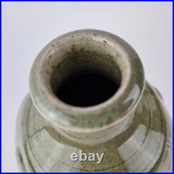 John Jelfs Studio Pottery Vase Celedon Style Ground Crackle Glazed 22.5cm High