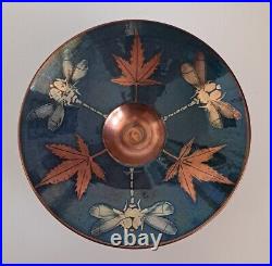 Jonathan Chiswell Jones JCJ studio pottery bowl. Lustre Dragonflies & Leaves