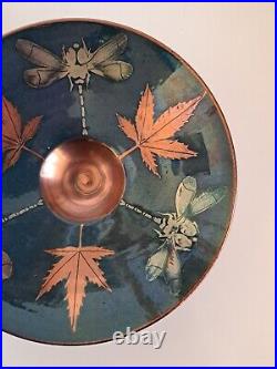 Jonathan Chiswell Jones JCJ studio pottery bowl. Lustre Dragonflies & Leaves