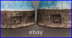 Jw' Impressed Seal Turquoise Raku Studio Pottery Pair Candlesticks