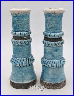 Jw' Impressed Seal Turquoise Raku Studio Pottery Pair Candlesticks Jw' Impressed Seal Turquoise Raku Studio Pottery Pair Candlesticks