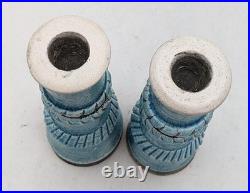 Jw' Impressed Seal Turquoise Raku Studio Pottery Pair Candlesticks