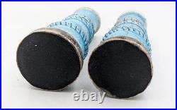 Jw' Impressed Seal Turquoise Raku Studio Pottery Pair Candlesticks