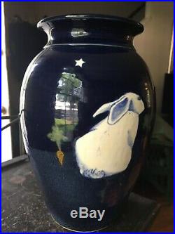 Karen Howell Pottery Vase RABBITS IN MOONLIGHT Bunny Rare signed
