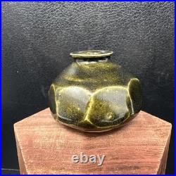 Katherine Pleydell-Bouverie small olive ash Glaze octagonal faceted Vase #2896