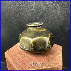 Katherine Pleydell-Bouverie small olive ash Glaze octagonal faceted Vase #2896
