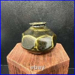Katherine Pleydell-Bouverie small olive ash Glaze octagonal faceted Vase #2896