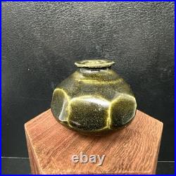 Katherine Pleydell-Bouverie small olive ash Glaze octagonal faceted Vase #2896