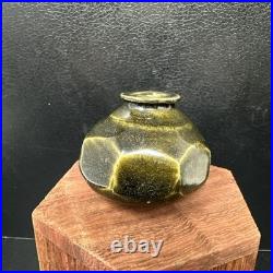 Katherine Pleydell-Bouverie small olive ash Glaze octagonal faceted Vase #2896