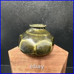Katherine Pleydell-Bouverie small olive ash Glaze octagonal faceted Vase #2896