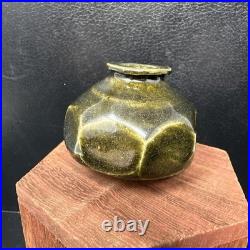 Katherine Pleydell-Bouverie small olive ash Glaze octagonal faceted Vase #2896