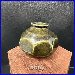 Katherine Pleydell-Bouverie small olive ash Glaze octagonal faceted Vase #2896