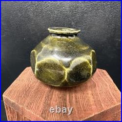 Katherine Pleydell-Bouverie small olive ash Glaze octagonal faceted Vase #2896