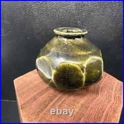 Katherine Pleydell-Bouverie small olive ash Glaze octagonal faceted Vase #2896