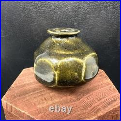 Katherine Pleydell-Bouverie small olive ash Glaze octagonal faceted Vase #2896