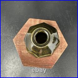 Katherine Pleydell-Bouverie small olive ash Glaze octagonal faceted Vase #2896