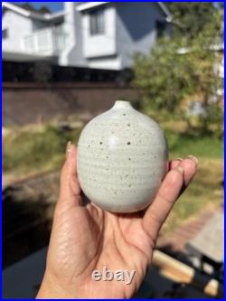 Kathryn Meyers Signed Studio Pottery Weed Pot Bud Vase Speckled Stoneware VT MCM