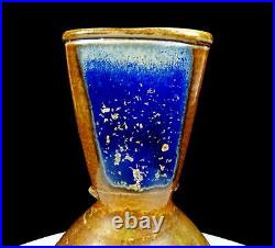 Ken Stevens Studio Art Pottery Earthtones Blue Crystalline Glaze 7 1/4 Vase