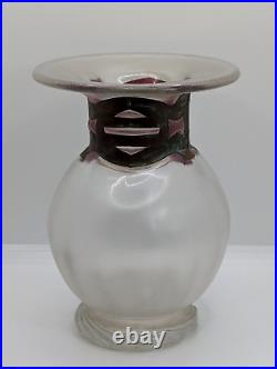 LARGE Anthony Stern Copper Collared British Studio Iridescent Glass Vase 19.5 cm