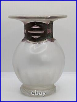 LARGE Anthony Stern Copper Collared British Studio Iridescent Glass Vase 19.5 cm
