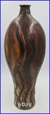 LARGE SUTTON TAYLOR'CINNABAR' LUSTRED FLAME STUDIO POTTERY BOTTLE VASE c1980