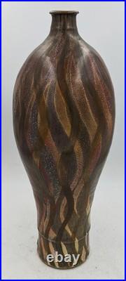 LARGE SUTTON TAYLOR'CINNABAR' LUSTRED FLAME STUDIO POTTERY BOTTLE VASE c1980