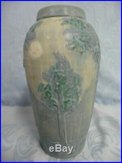 LOVELY PRE-OWNED SCENIC EPHRAIM FAIENCE POTTERY VASE withTREES, MOUNTAINS & MOON