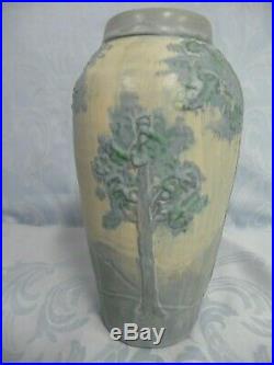 LOVELY PRE-OWNED SCENIC EPHRAIM FAIENCE POTTERY VASE withTREES, MOUNTAINS & MOON