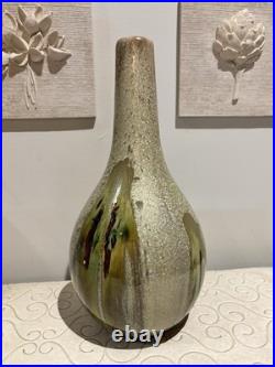L Studio Pottery Vase Vintage MCM Fat Lava Metallic Glaze Brutalist Signed Art
