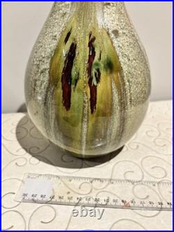 L Studio Pottery Vase Vintage MCM Fat Lava Metallic Glaze Brutalist Signed Art