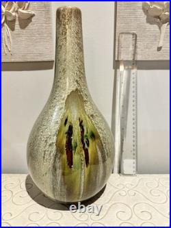 L Studio Pottery Vase Vintage MCM Fat Lava Metallic Glaze Brutalist Signed Art