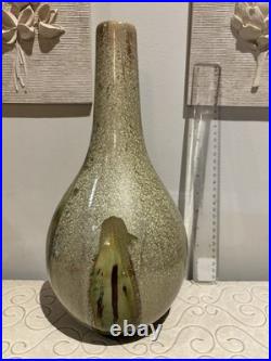 L Studio Pottery Vase Vintage MCM Fat Lava Metallic Glaze Brutalist Signed Art