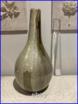 L Studio Pottery Vase Vintage MCM Fat Lava Metallic Glaze Brutalist Signed Art